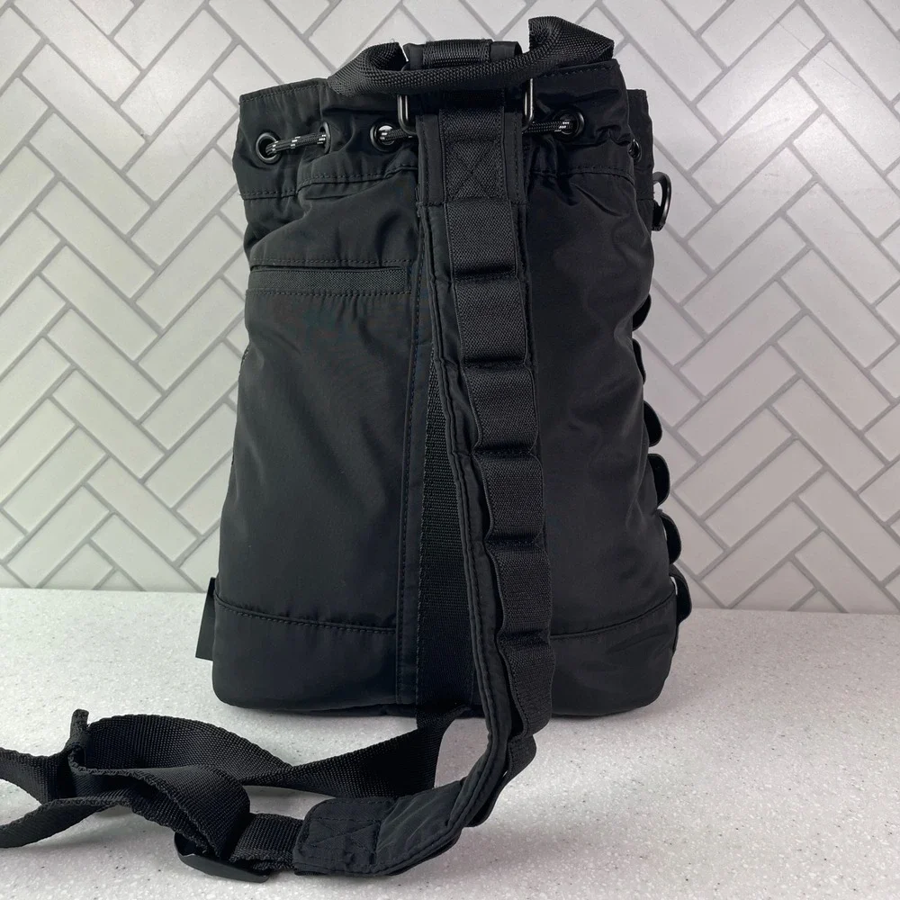 Dagne Dover Nova Sling Drawstring Crossbody Backpack Onyx Black Nylon Bucket Bag